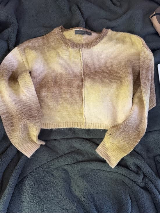Vanilla Star Yellow and Brown Ombre Cropped Crewneck Sweater - Thumbnail 3