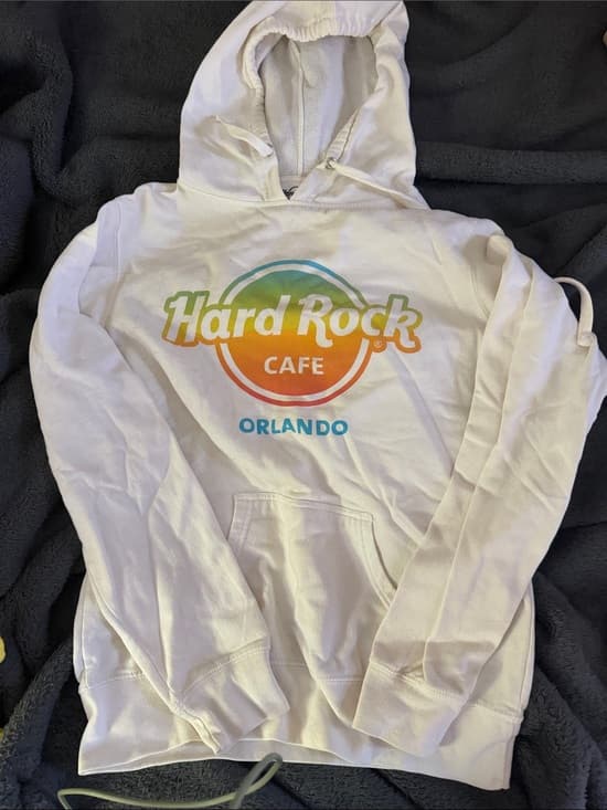 Hard Rock Cafe White Hoodie with Rainbow Gradient Logo - Thumbnail 3