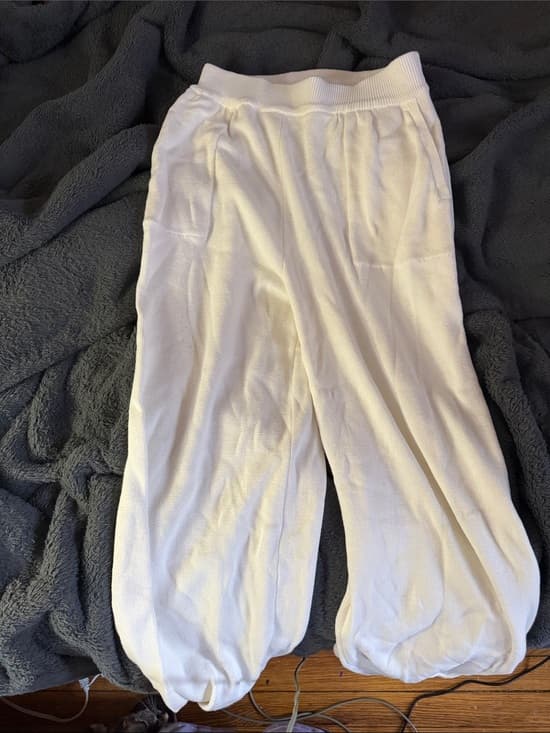 SHEIN White Wide Leg Knit Pants - Thumbnail 2