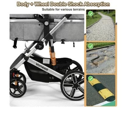 Vomeast Baby Stroller Foldable Aluminum Stroller Reversible Travel Stroller - Thumbnail 4
