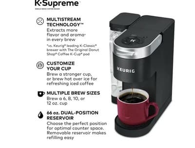 Keurig K-Supreme Single Serve K-Cup Pod Coffee Maker Black #BU0500 Light USe - Thumbnail 2