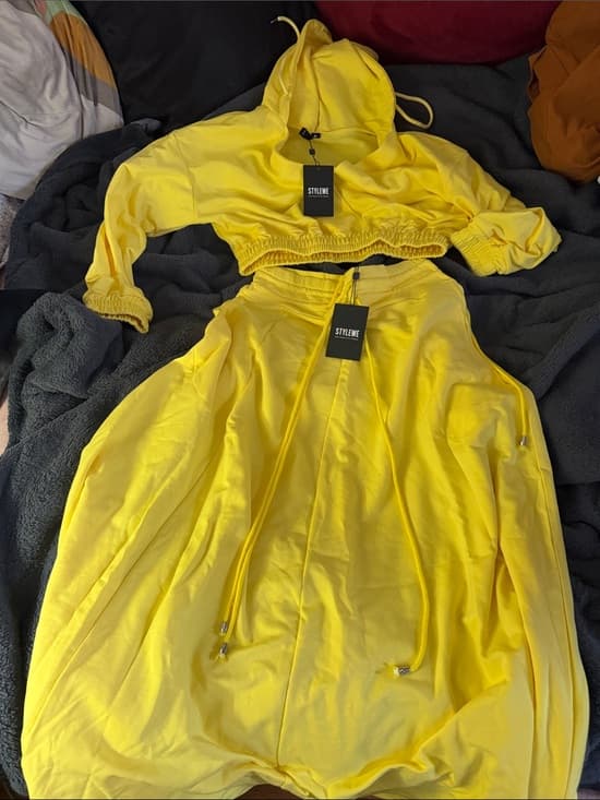 Stylewe Bright Yellow Cropped Hoodie and Skirt Set - Thumbnail 4