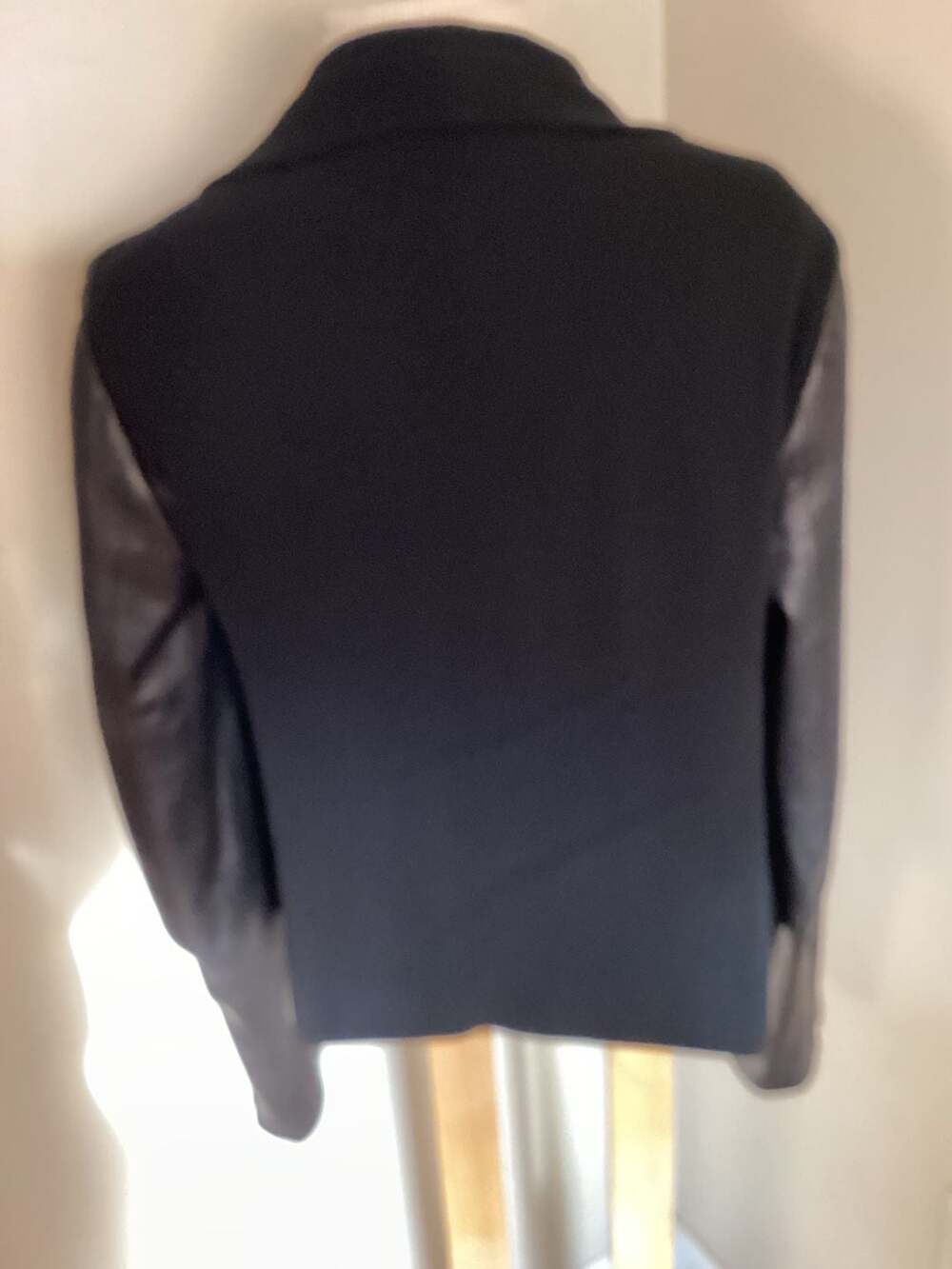 Diane von Furstenberg Olympia Drape Front Leather Sleeve Blazer Jacket Size 12 - Thumbnail 2