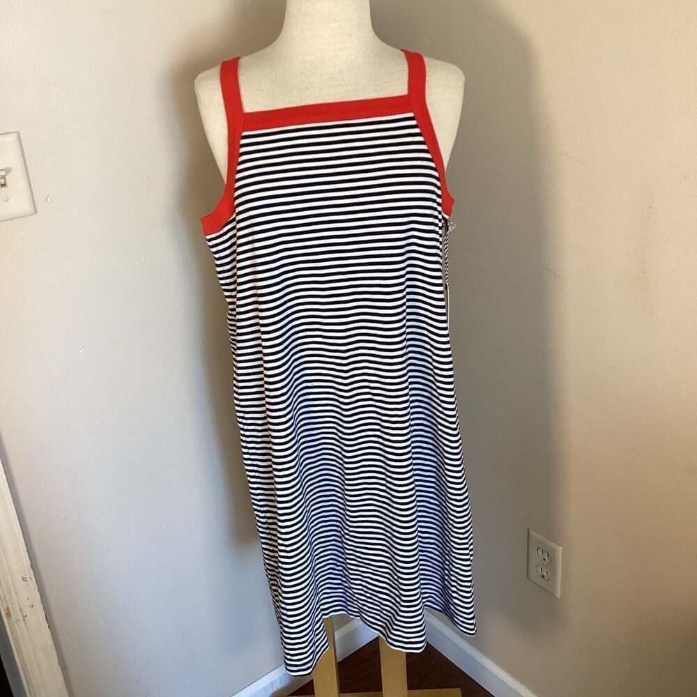 1901 Nordstrom Striped Knit Tank Dress with Red Trim - Thumbnail 2