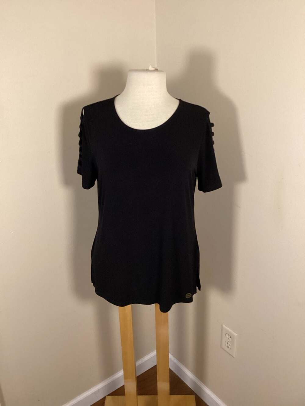 NWT Michael Kors Black Ladder Cut-Out Short Sleeve Top - Thumbnail 4