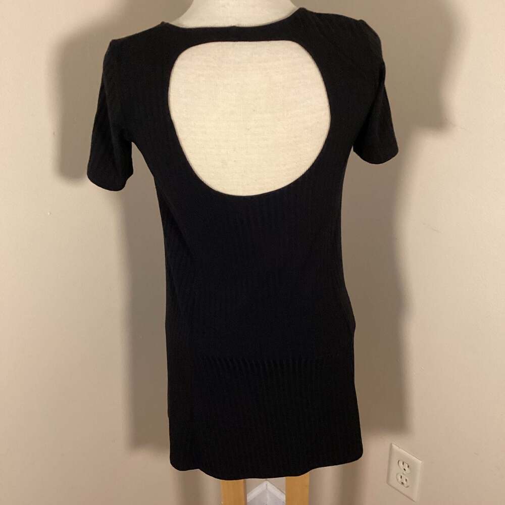 Abercrombie & Fitch Black Ribbed Short Sleeve Open Back Mini Dress - Thumbnail 3