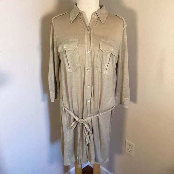 Majestic Filatures Paris Made in France 100% Linen Hand Dyed Belted Safari Shirt - Thumbnail 3