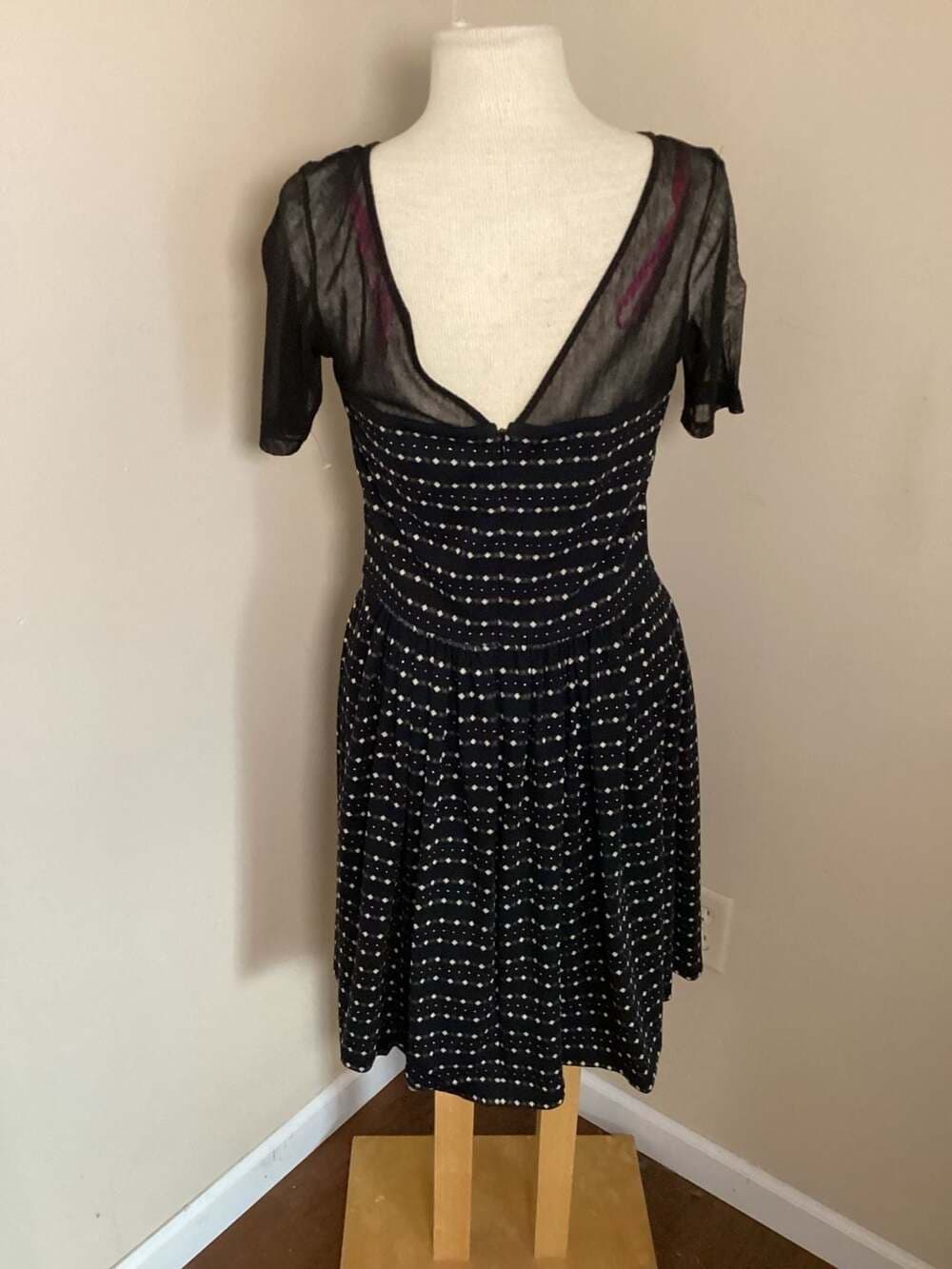 Betsey Johnson Black and White Patterned Mesh Overlay Dress Size 10 - Thumbnail 2