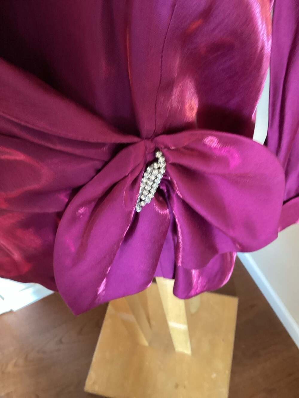 Vintage Ronni Nicole by Ouida Shimmer Wrap Top XL Magenta Rhinestone Buckle - Thumbnail 2