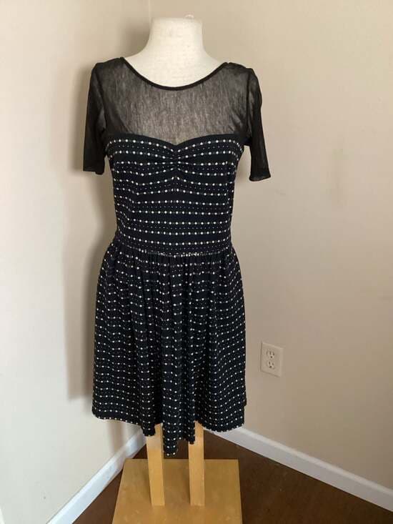 Betsey Johnson Black and White Patterned Mesh Overlay Dress Size 10 - Thumbnail 4