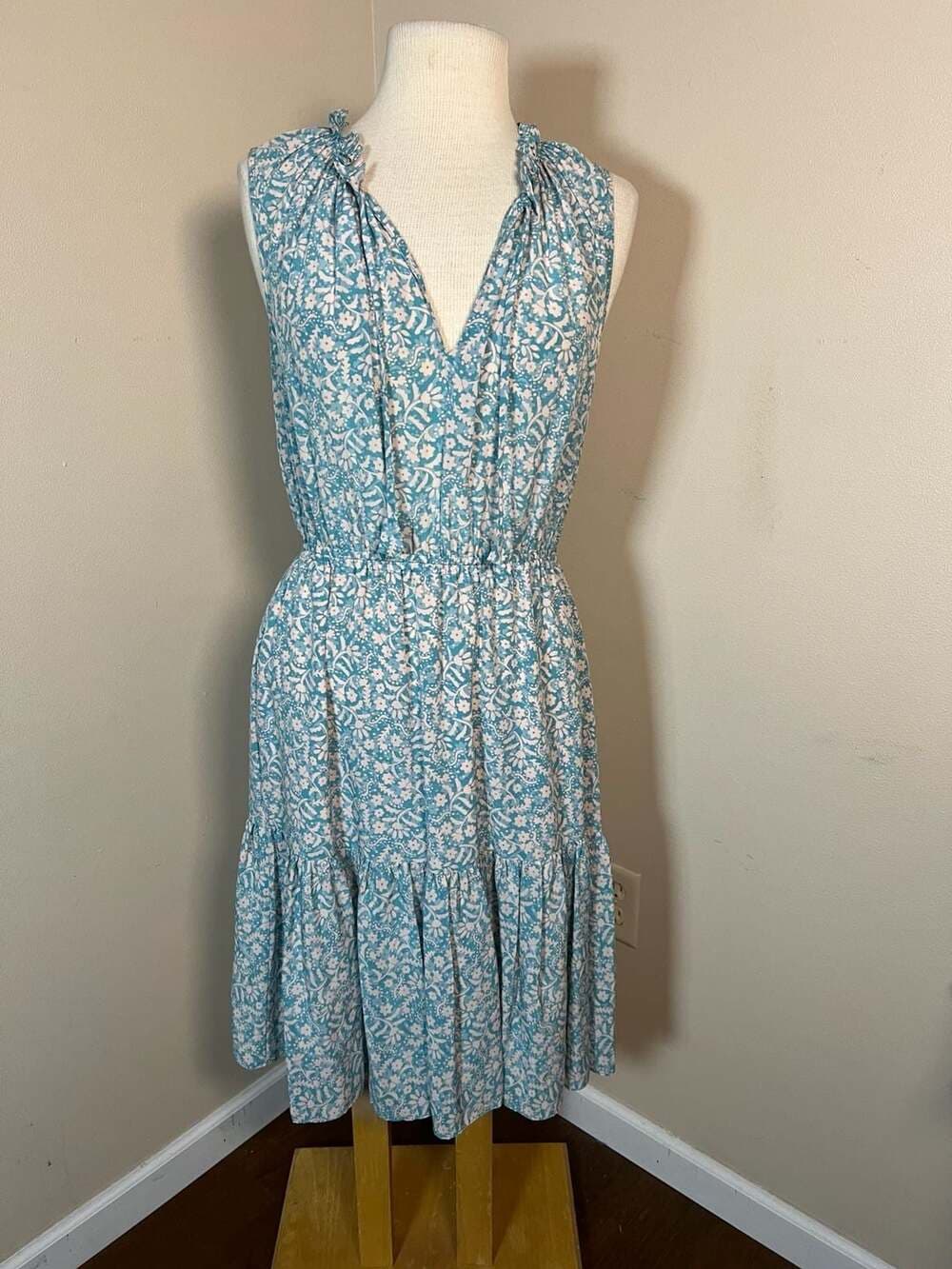 Rebecca Taylor Blue Floral Sleeveless Tiered Midi Dress Size 8 - Thumbnail 2