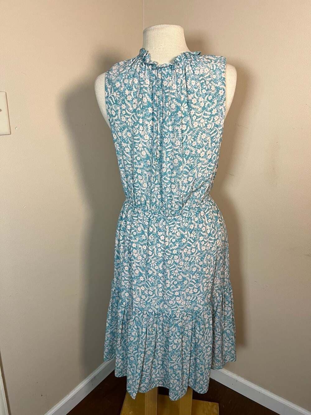 Rebecca Taylor Blue Floral Sleeveless Tiered Midi Dress Size 8 - Thumbnail 4
