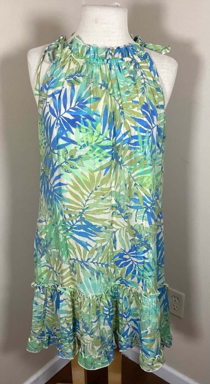 Robbie Bee Tropical Palm Leaf Ruffle Halter Dress Size L - Thumbnail 3