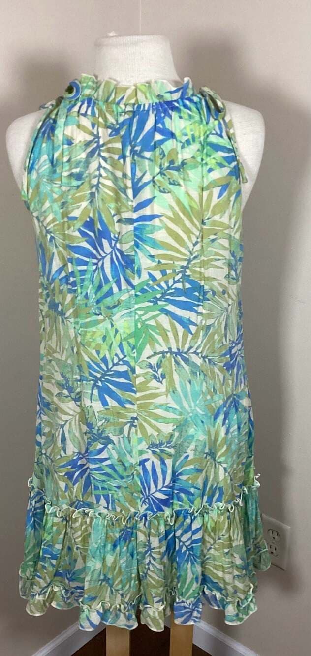 Robbie Bee Tropical Palm Leaf Ruffle Halter Dress Size L - Thumbnail 2