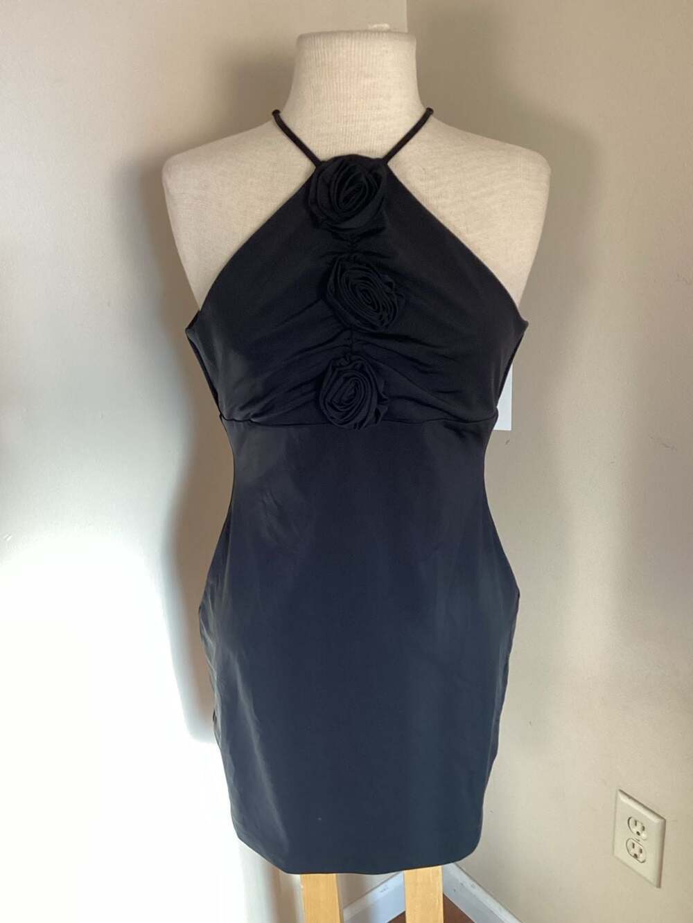 LIKELY Marianne Rosette Ruched Halter Mini Dress in Black - Thumbnail 4