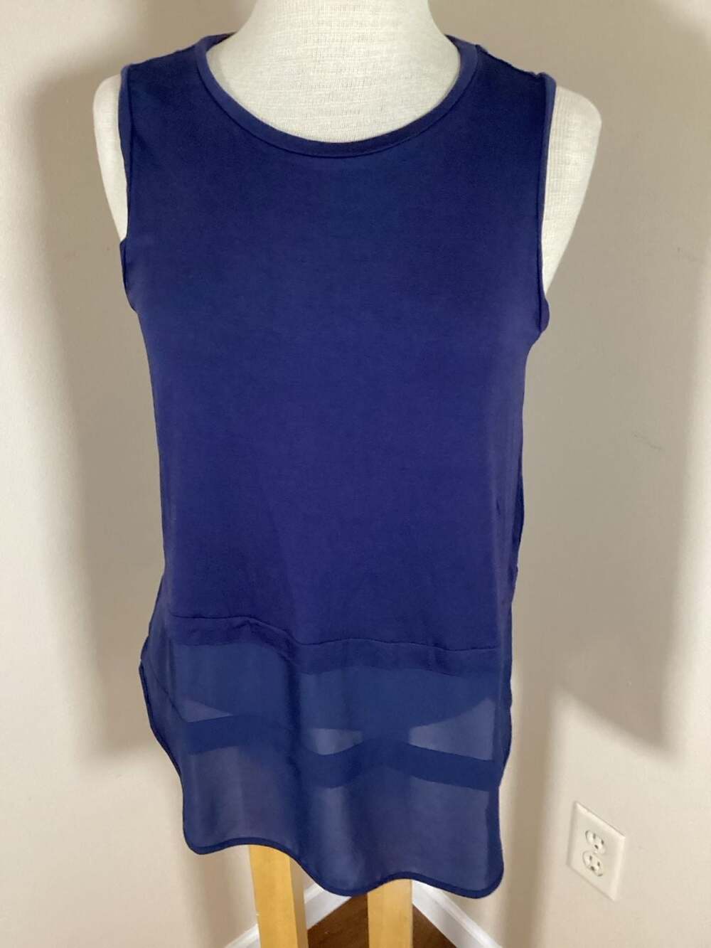 MICHAEL Michael Kors Navy Blue Sleeveless Layered Chiffon Hem Tank Top Size M - Thumbnail 4