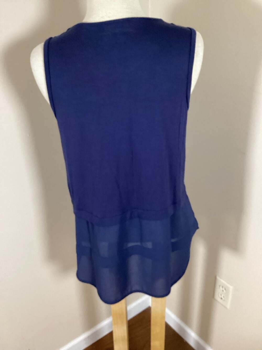 MICHAEL Michael Kors Navy Blue Sleeveless Layered Chiffon Hem Tank Top Size M - Thumbnail 2