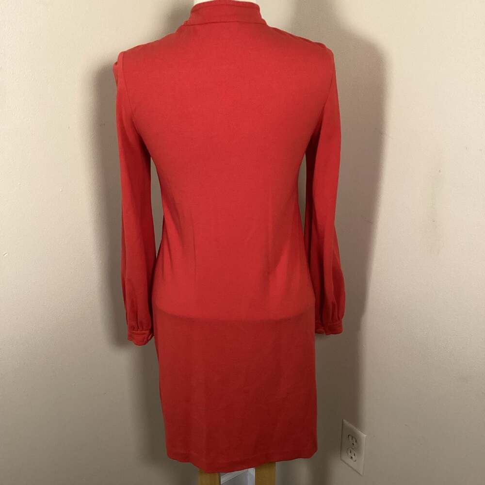 Trina Turk Madge Red Long Sleeve Button Down Shift Dress with Pockets - Thumbnail 3