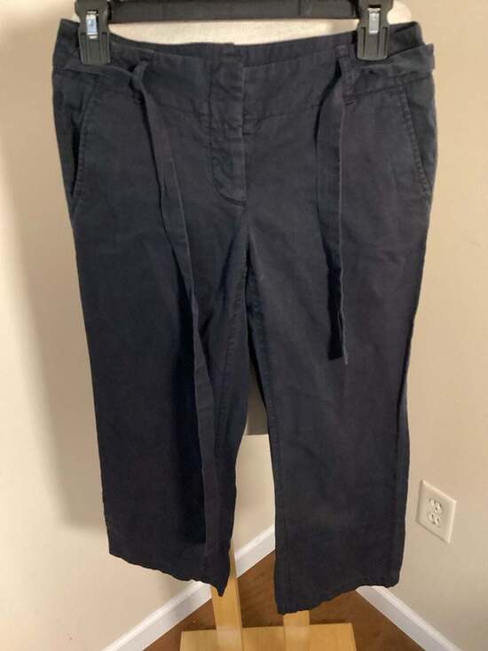Theory Dark Navy Cotton Tie-Waist Crop Wide Leg Cargo Pants Size 00 - Thumbnail 4