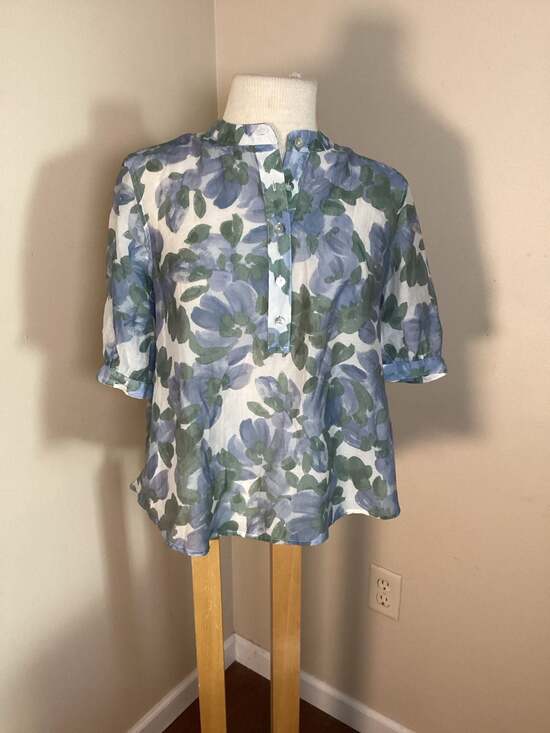 Cloth & Stone Blue Floral Short Sleeve Henley Blouse Size S - Thumbnail 4