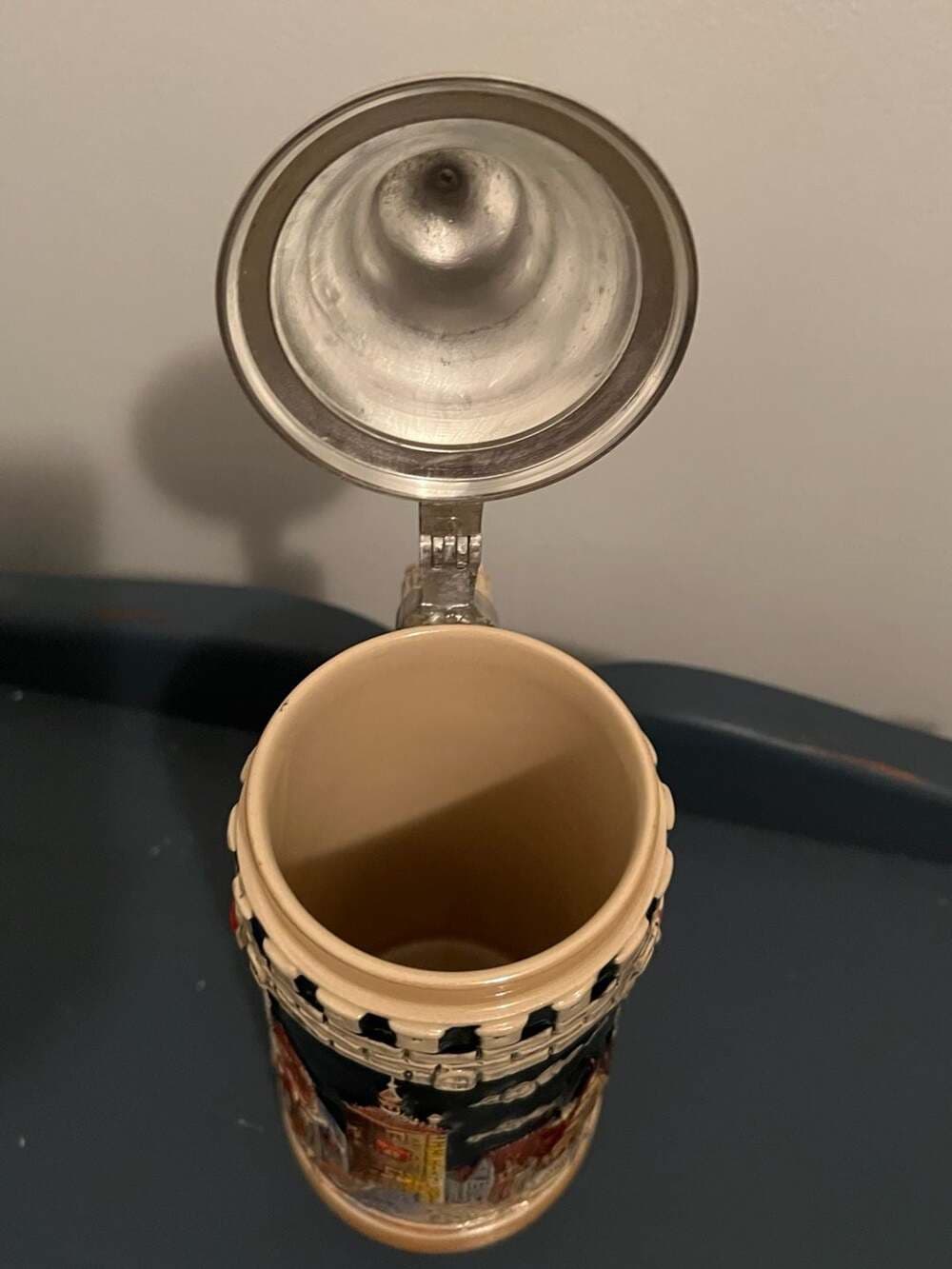 Vintage Rothenburg o.d.T. German Ceramic Beer Stein with Pewter Lid - Thumbnail 2