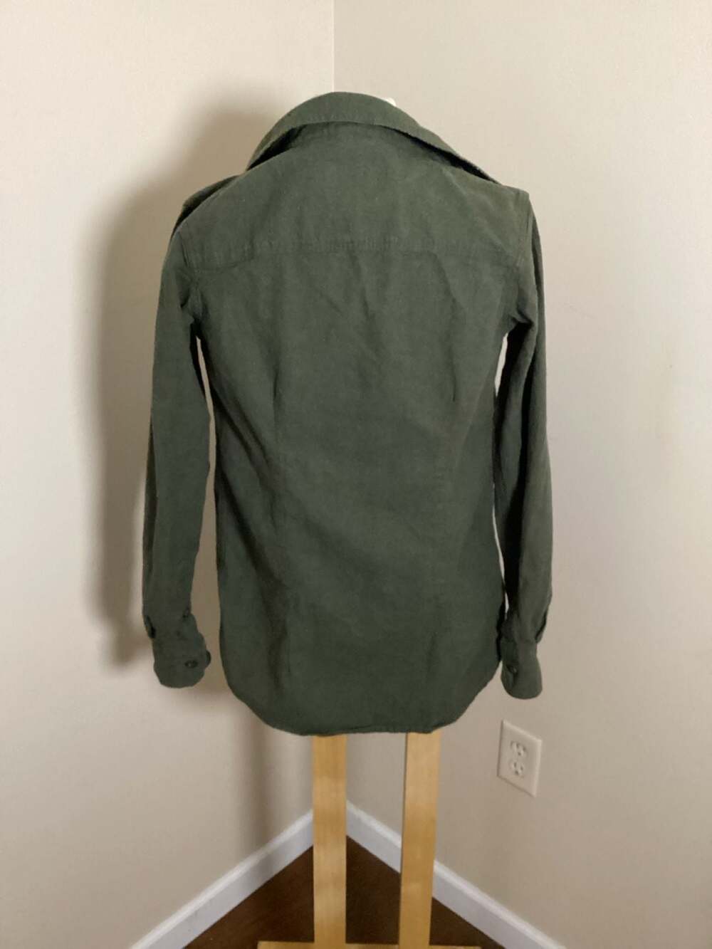 Pladra x Rachel Pohl Art Women's Long Sleeve Button Down Shirt Olive Green XS - Thumbnail 2
