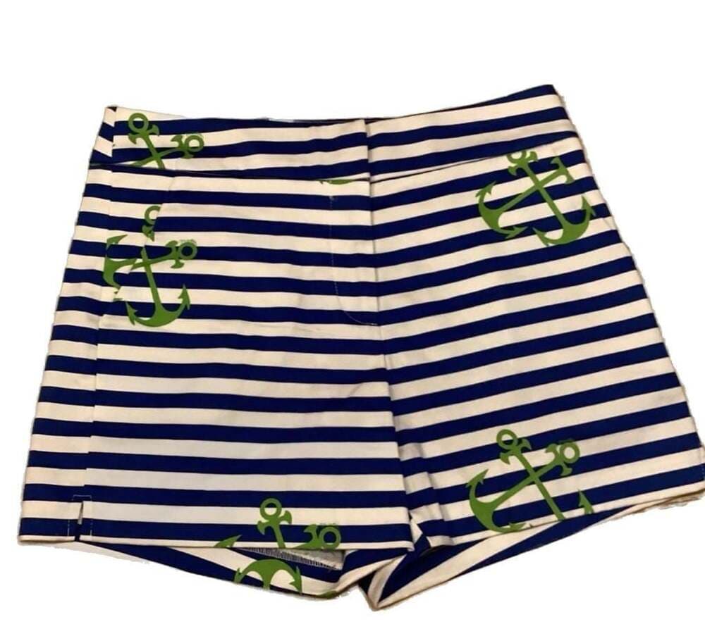 Melly M Women's Size 0 Blue and White Striped Anchor Print Shorts - Thumbnail 4