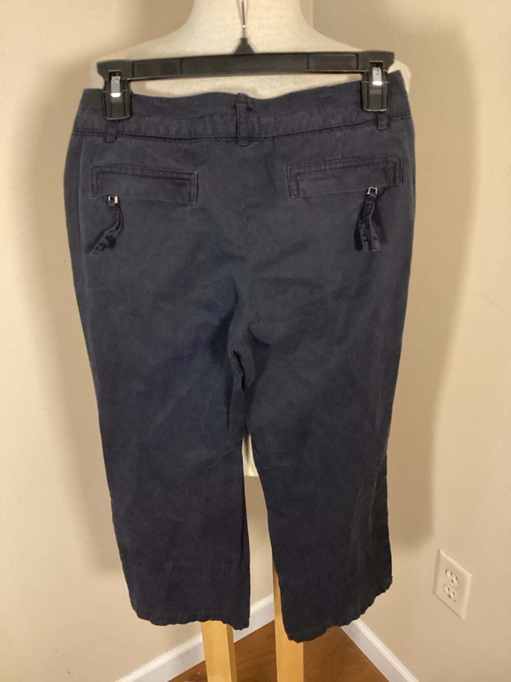 Theory Dark Navy Cotton Tie-Waist Crop Wide Leg Cargo Pants Size 00 - Thumbnail 2
