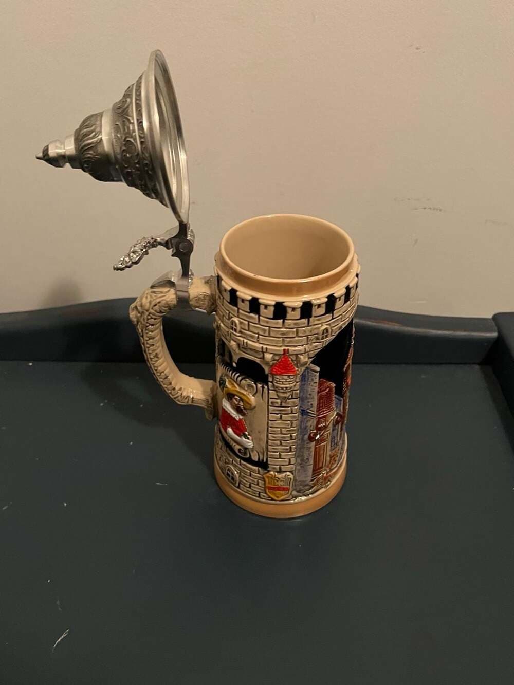 Vintage Rothenburg o.d.T. German Ceramic Beer Stein with Pewter Lid - Thumbnail 4