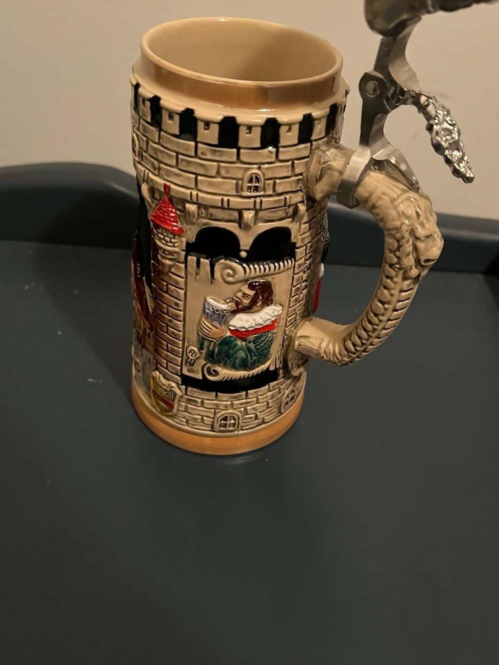 Vintage Rothenburg o.d.T. German Ceramic Beer Stein with Pewter Lid - Thumbnail 5