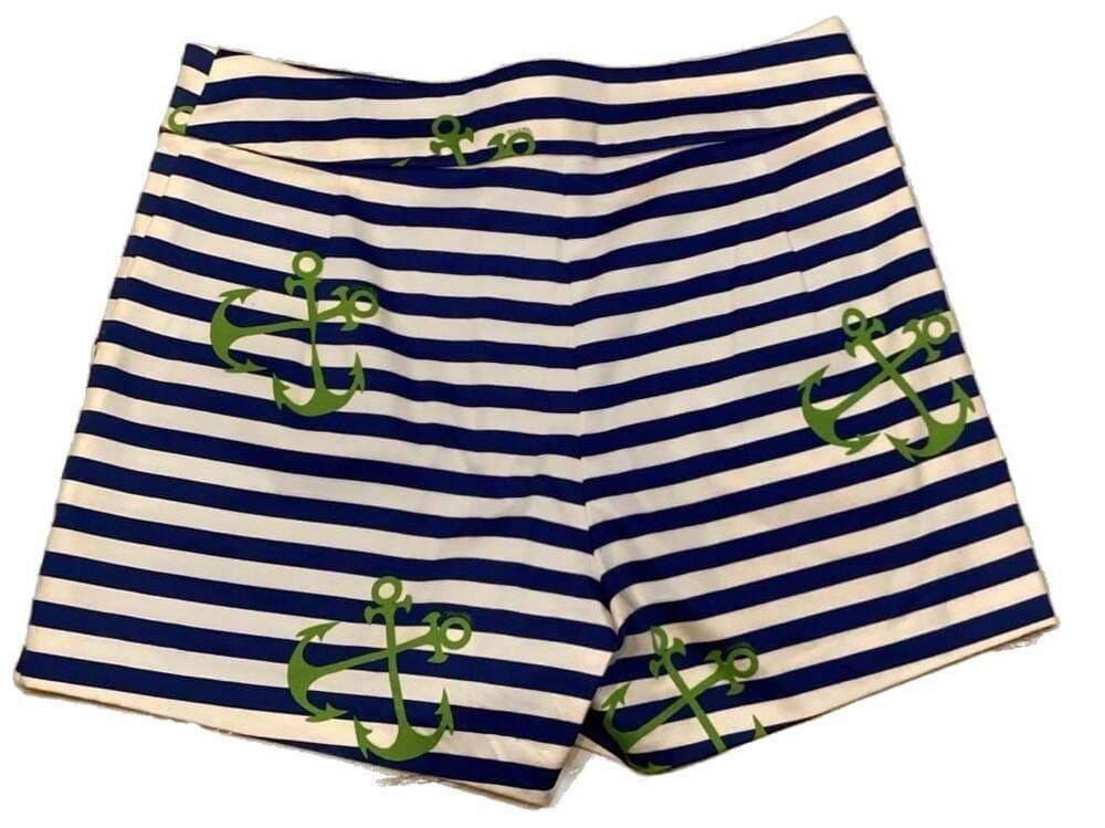 Melly M Women's Size 0 Blue and White Striped Anchor Print Shorts - Thumbnail 2