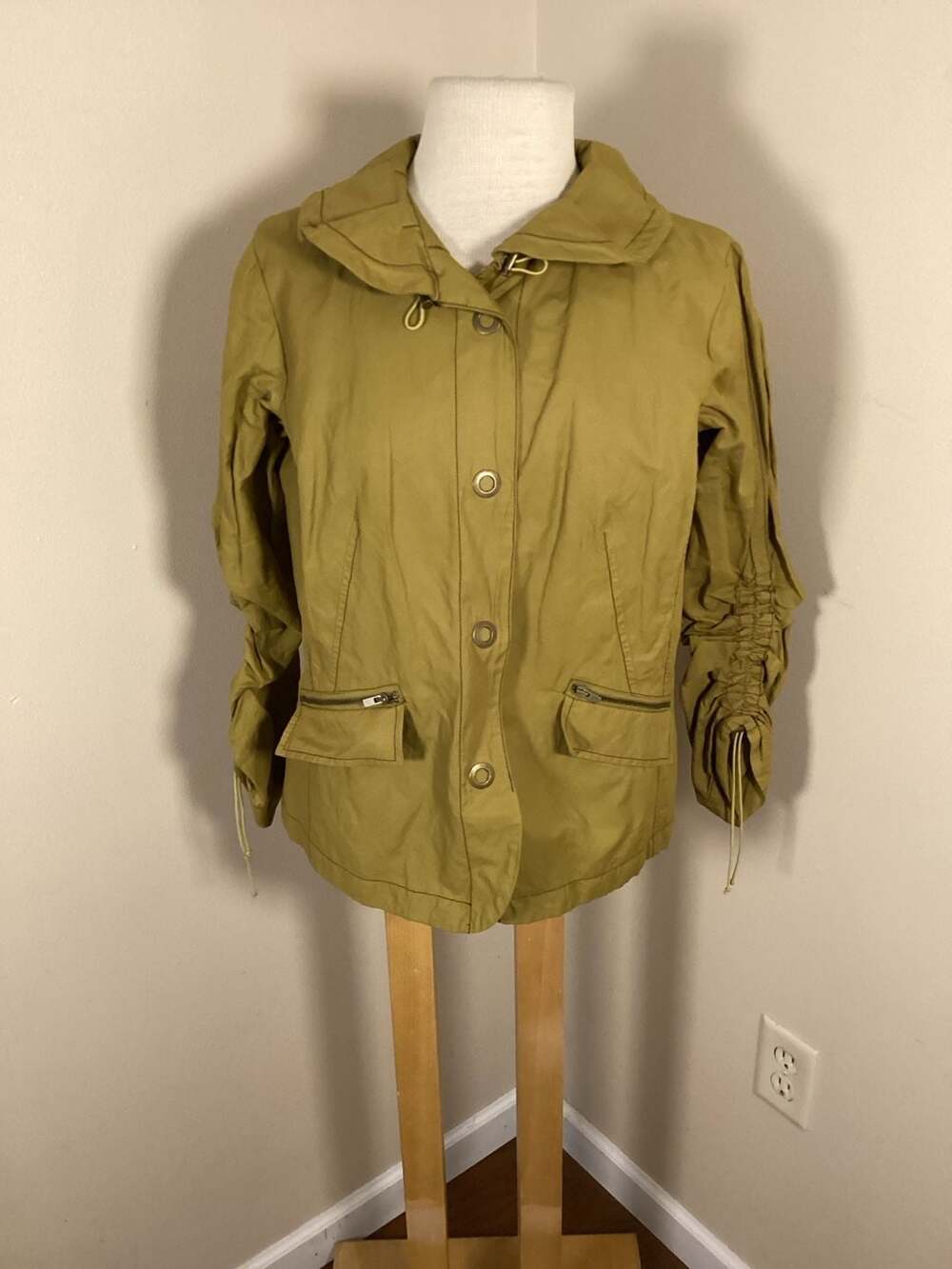 Coldwater Creek Citrine Yellow Ruffle Collar Cinched Sleeve Utility Jacket - Thumbnail 4