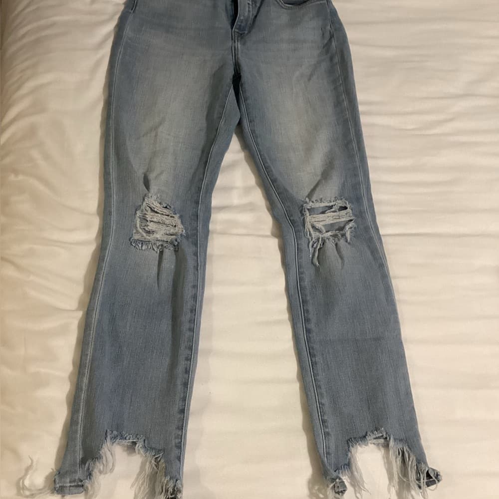 L'AGENCE High-Rise Straight Leg Distressed Jeans with Raw Frayed Hem Size 25 - Thumbnail 3
