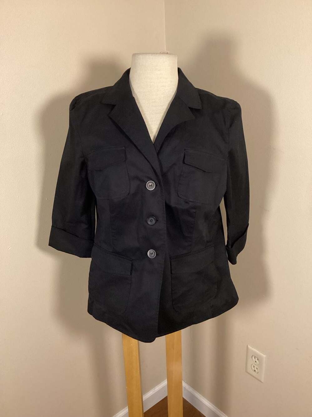 Charter Club Women's Black 3/4 Sleeve Cotton Stretch Utility Blazer Jacket Size - Thumbnail 3