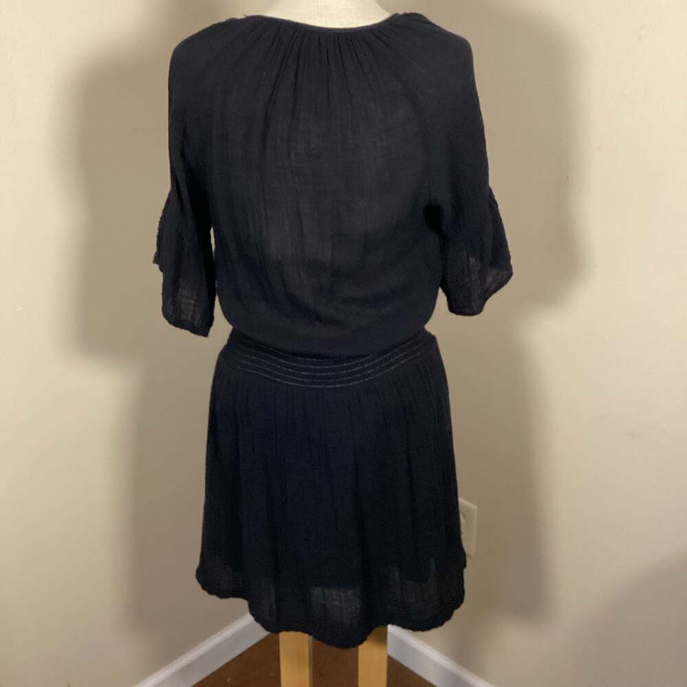 Michael Stars Black Katelyn Smocked Waist Flounce Sleeve V-Neck Mini Dress - Thumbnail 3