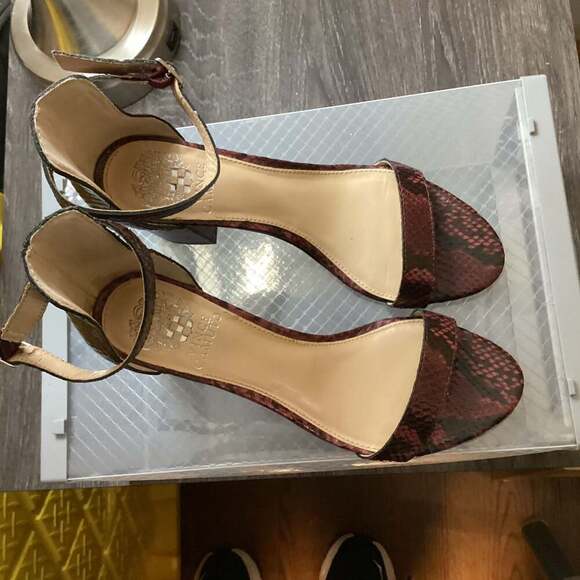 Vince Camuto Beah Block Heel Ankle Strap Sandals in Red Snakeskin - Thumbnail 5
