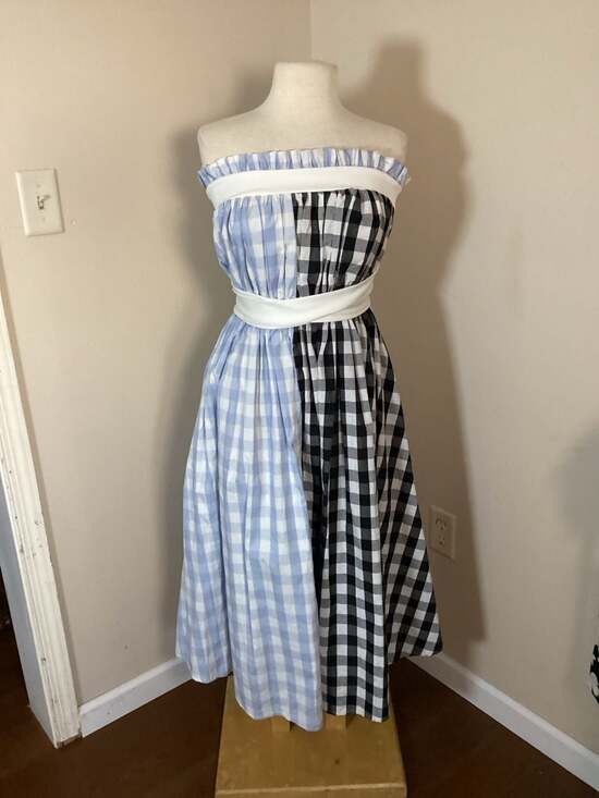 TOV Los Angeles Size 38 Strapless Gingham Midi Dress - Thumbnail 5