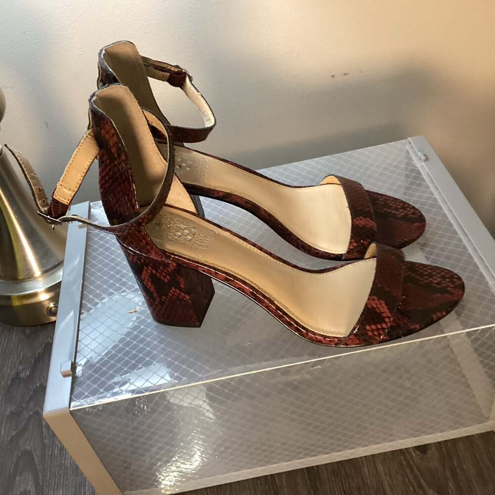 Vince Camuto Beah Block Heel Ankle Strap Sandals in Red Snakeskin - Thumbnail 2