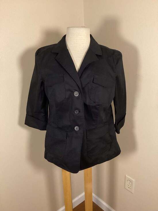 Charter Club Women's Black 3/4 Sleeve Cotton Stretch Utility Blazer Jacket Size - Thumbnail 4