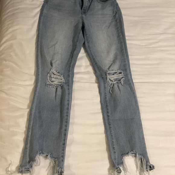 L'AGENCE High-Rise Straight Leg Distressed Jeans with Raw Frayed Hem Size 25 - Thumbnail 4