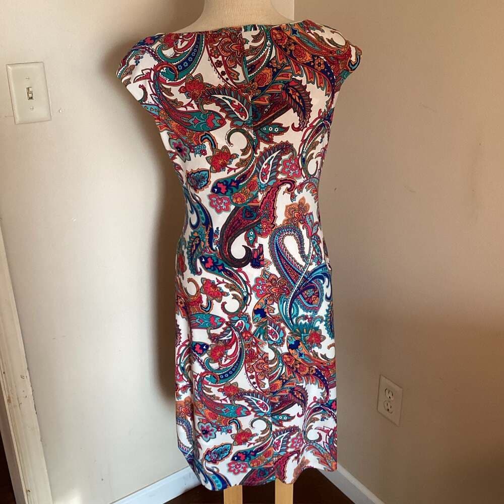 Lauren Ralph Lauren Paisley Ruched Cowl Neck Sleeveless Sheath Dress Size 10 - Thumbnail 2