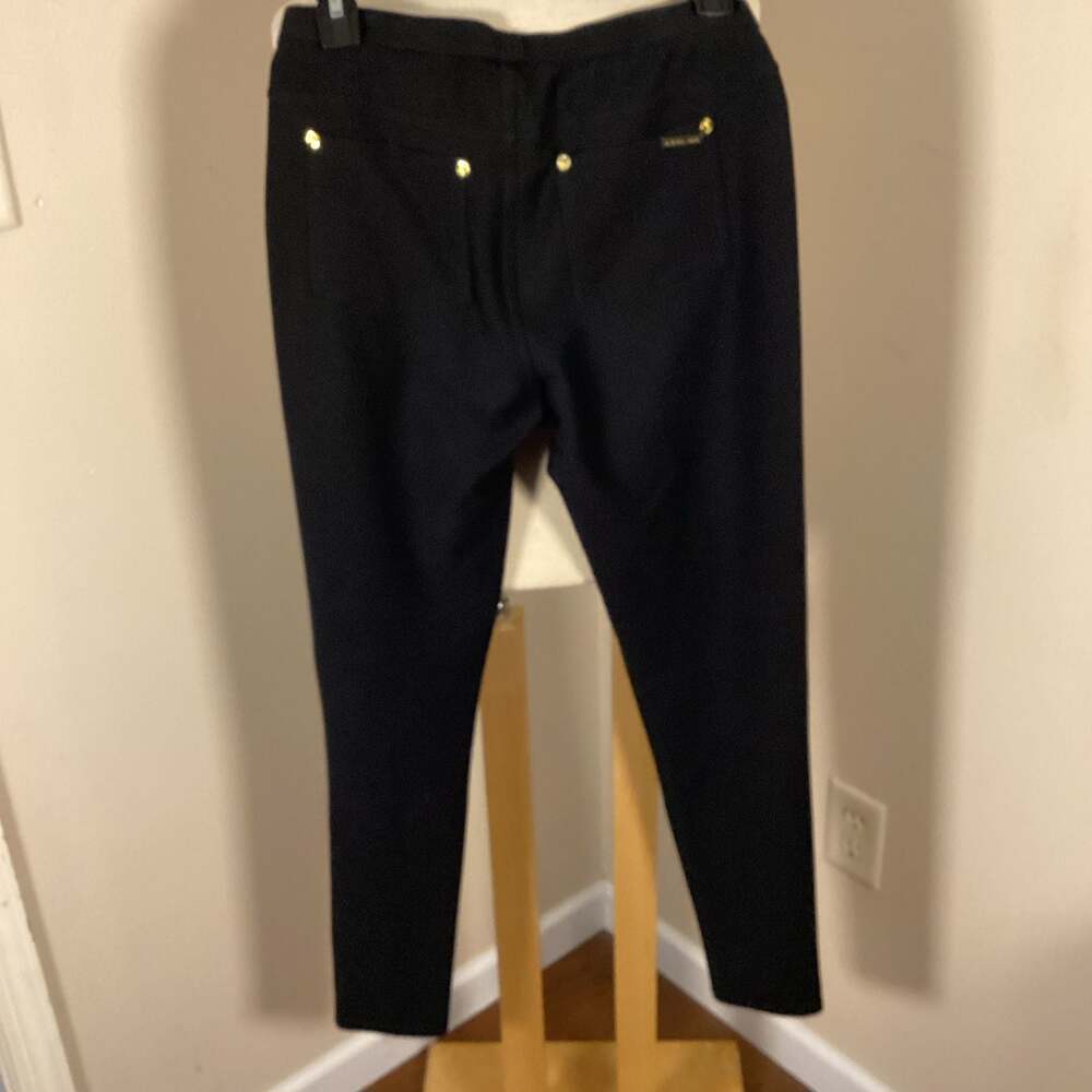 MICHAEL Michael Kors Black Stretch Knit Twill Pull-On Legging Pants with Gold Ri - Thumbnail 3