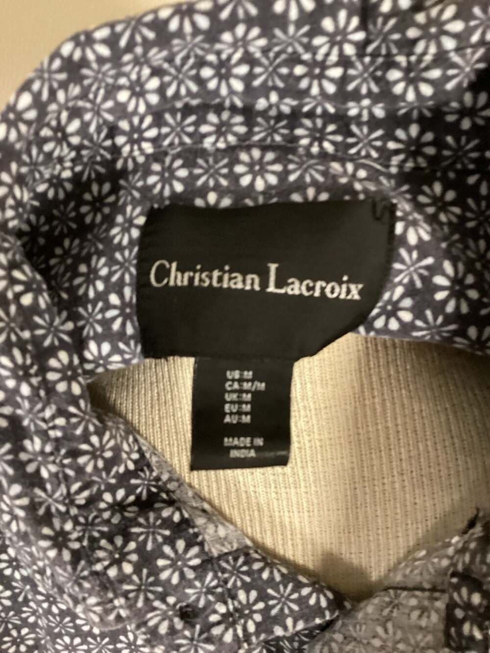 Christian Lacroix Men's Blue Floral Geometric Short Sleeve Button Down Shirt Siz - Thumbnail 2
