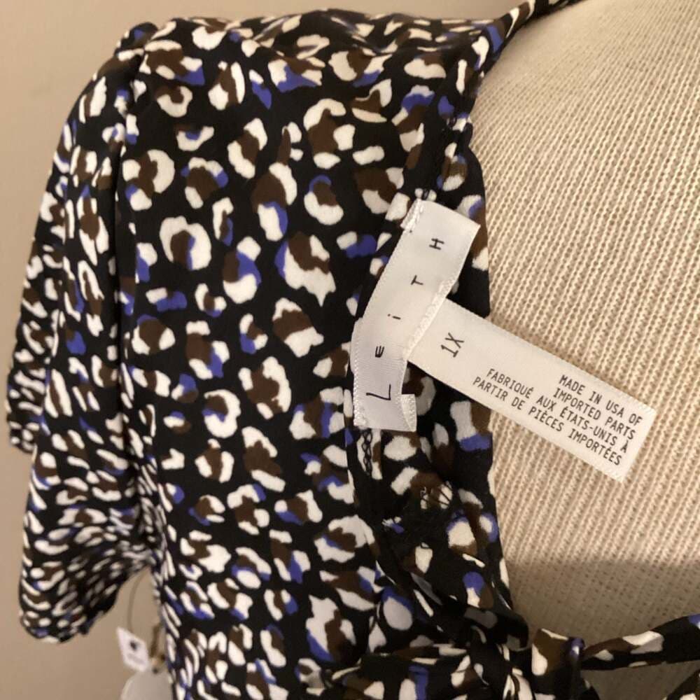 Leith Leopard Print Short Sleeve Cut Out Back Ruffle Mini Dress 1X - Thumbnail 2