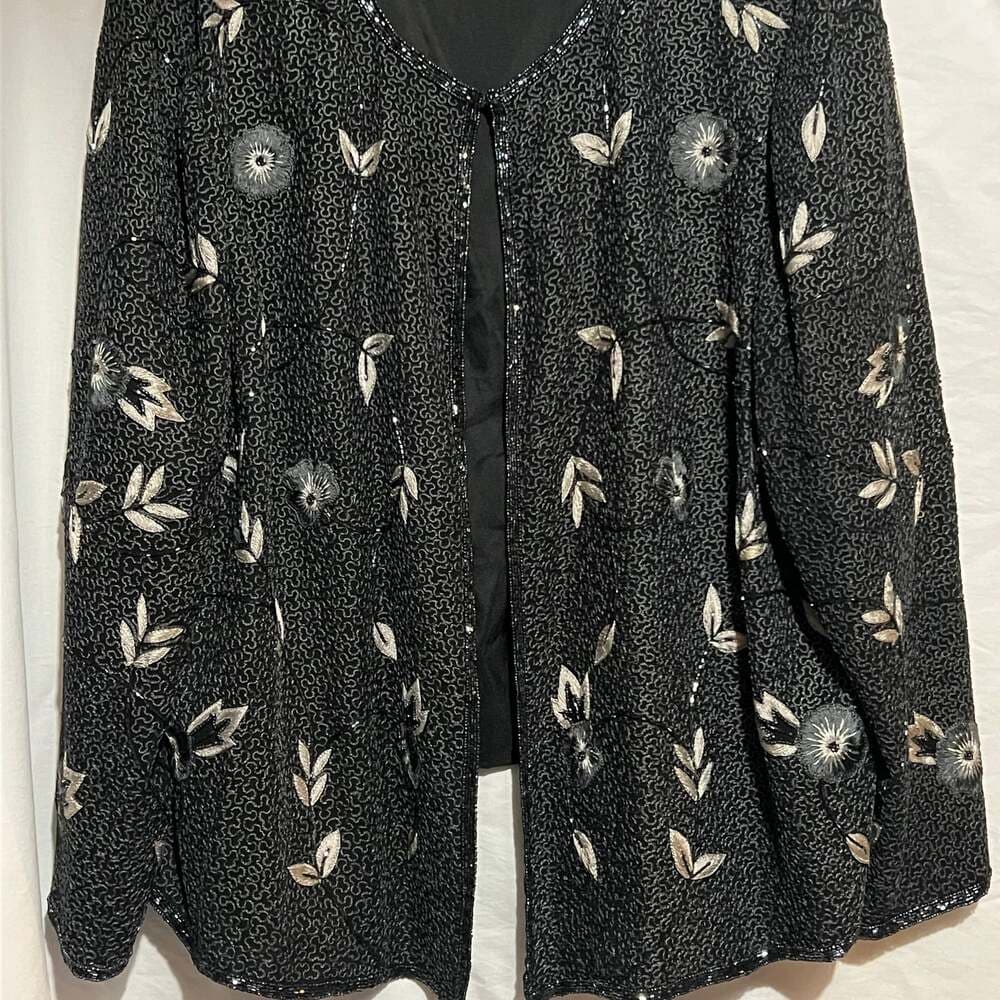 Adrianna Papell Occasions Silk Beaded Floral Evening Jacket 22W - Thumbnail 3