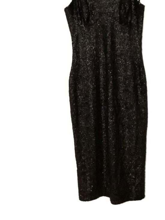 Dress the Population Gwen Black Strappy Sequin Midi Dress - Thumbnail 5