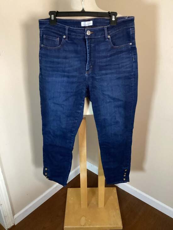 LOFT Curvy Skinny Jeans Size 32/14 Dark Wash Button Hem - Thumbnail 5