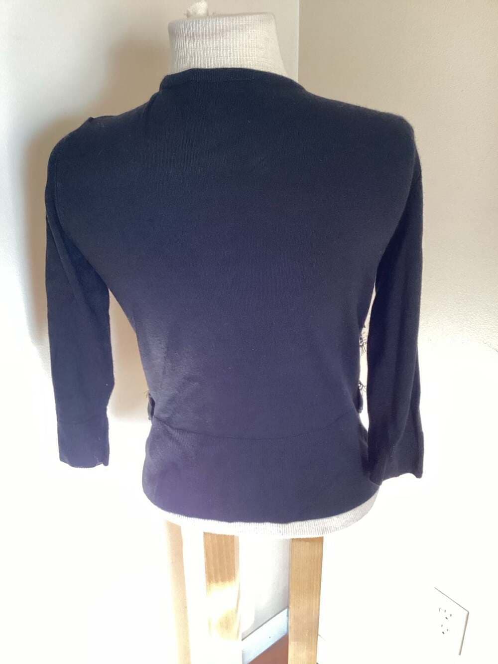 White House Black Market Black Tiered Lace Ruffle Cardigan Sweater Small - Thumbnail 2