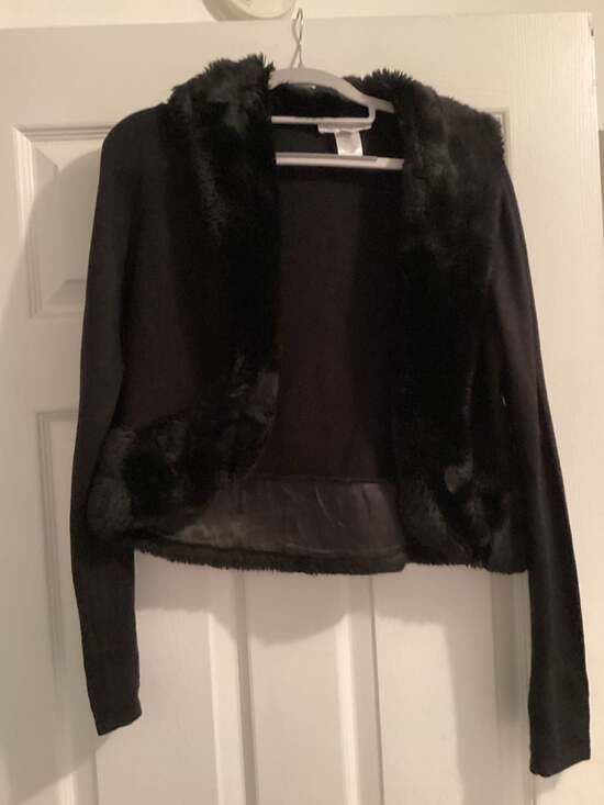 White House Black Market Faux Fur Trim Cardigan Size L - Thumbnail 4