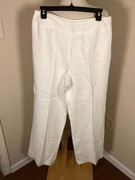 Talbots White Irish Linen Wide Leg Flat Front Trousers Size 10 - Thumbnail 4